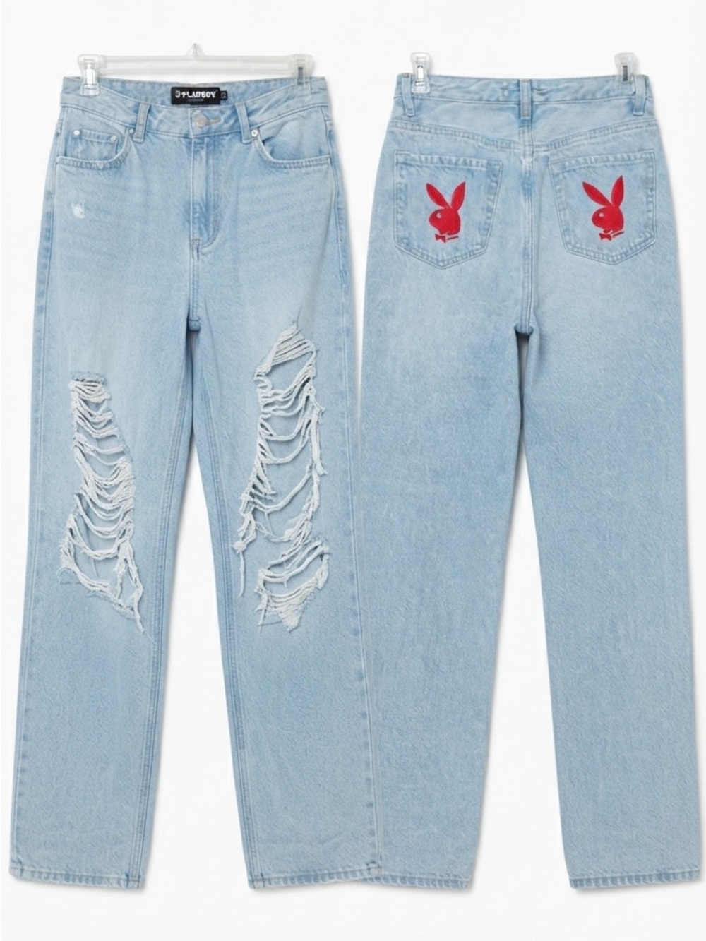 PLAYBOY Light Blue Distressed Boyfriend Jeans for Women